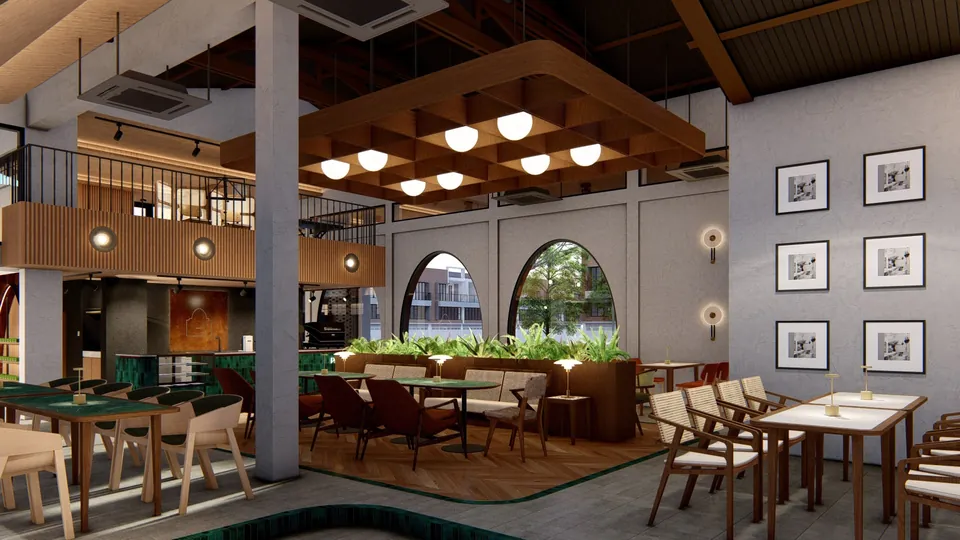 Render 2 dari 11 — Cafe De Palms, Medan — proyek komersial WE Arsitek