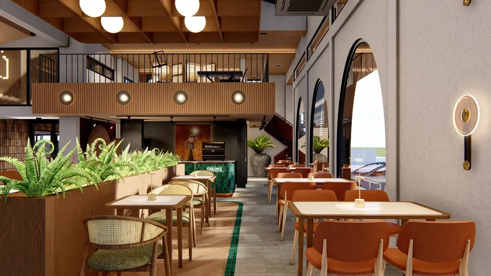 Render 5 dari 11 — Cafe De Palms, Medan — proyek komersial WE Arsitek