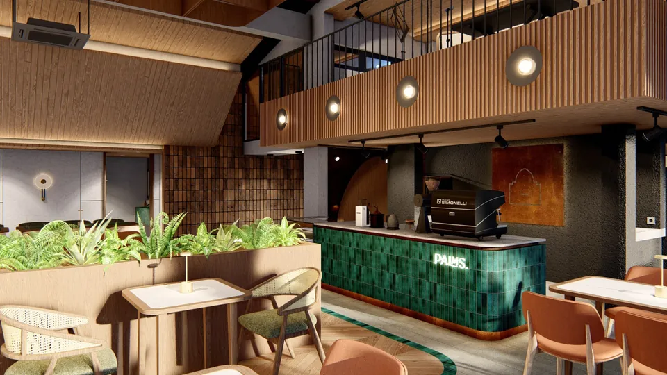 Render 7 dari 11 — Cafe De Palms, Medan — proyek komersial WE Arsitek