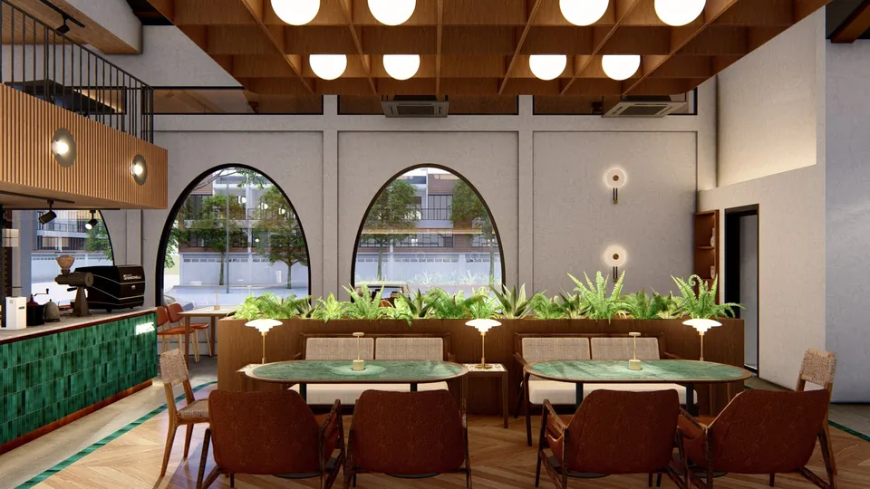 Render 8 dari 11 — Cafe De Palms, Medan — proyek komersial WE Arsitek