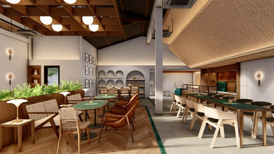 Render 9 dari 11 — Cafe De Palms, Medan — proyek komersial WE Arsitek