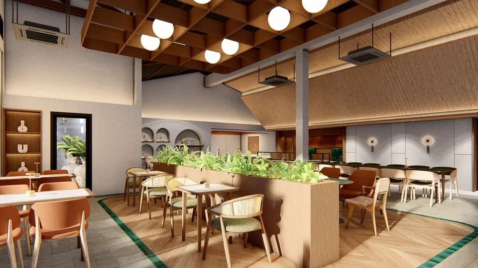 Render 10 dari 11 — Cafe De Palms, Medan — proyek komersial WE Arsitek