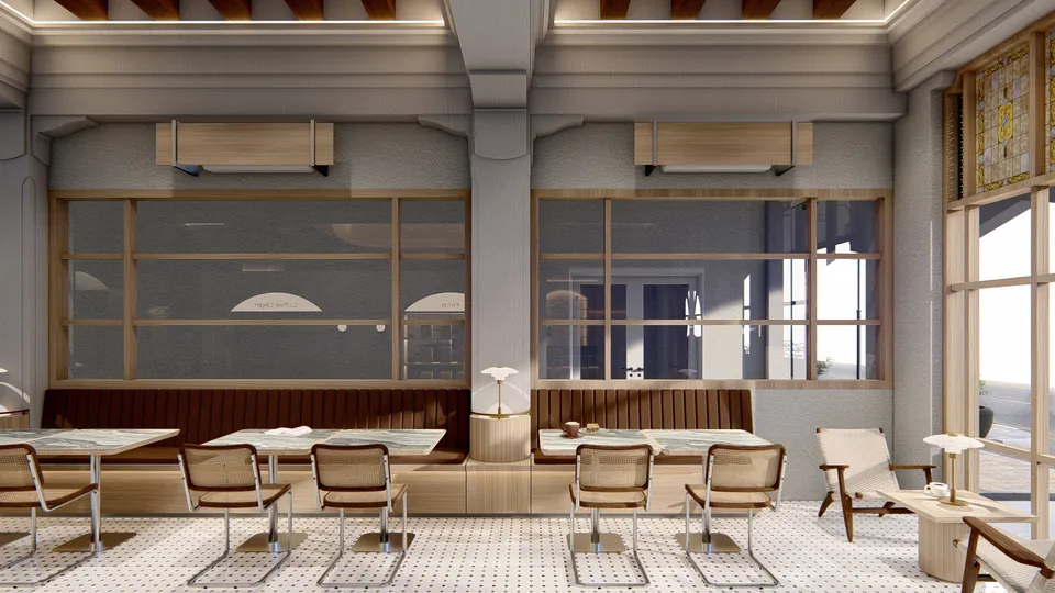 Render 9 dari 16 — VCO Coffee, Medan — proyek komersial WE Arsitek